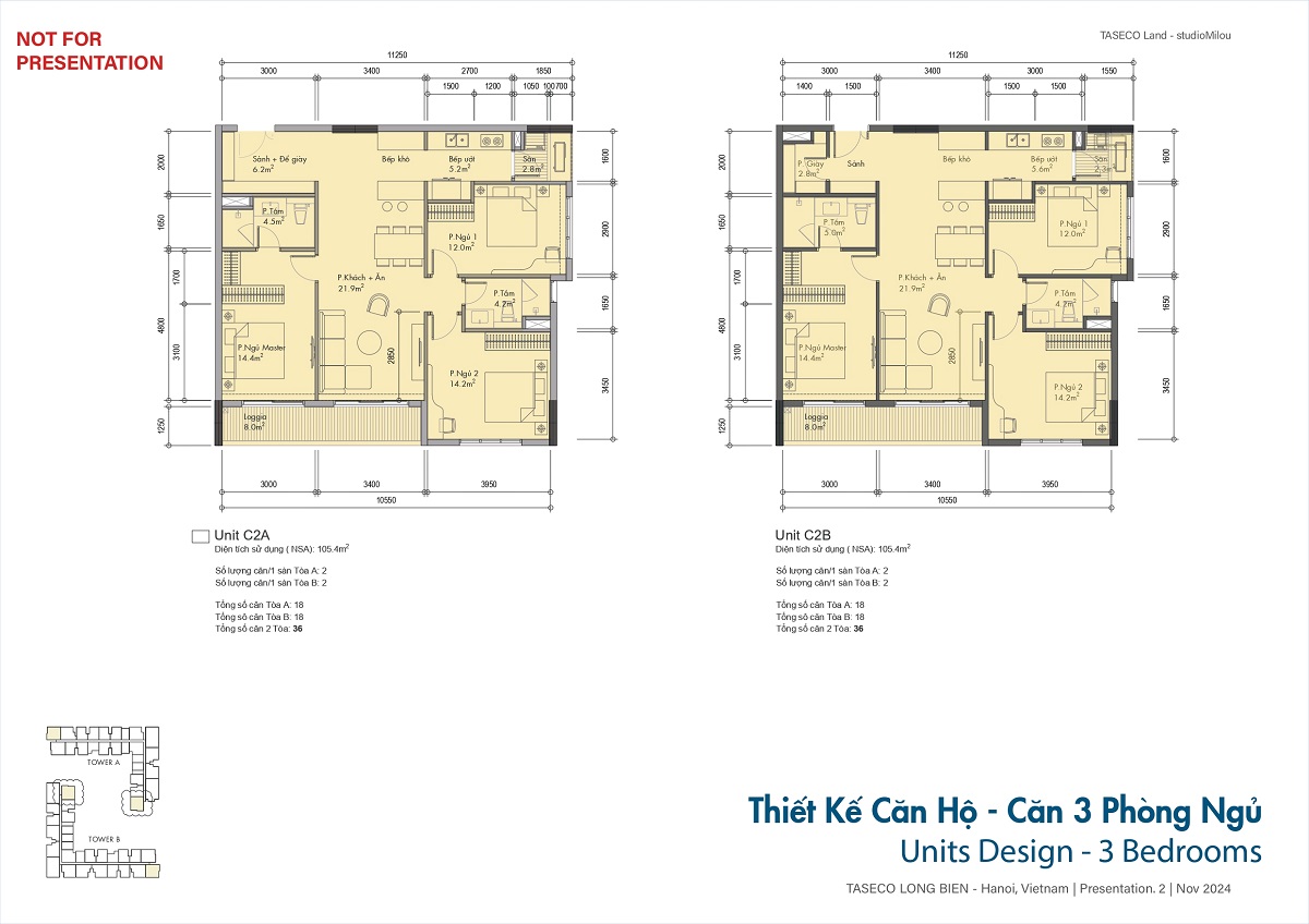 Mặt bằng căn 3 ngủ Taseco Long Biên